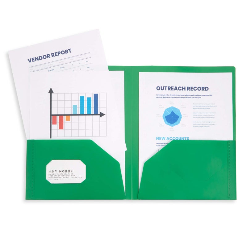 Blue Summit Supplies 6 Pack Multicolor Two Pocket Plastic Folders with Pockets, Heavy Duty Colored 2 Pocket Plastic Folders for School, and Business Card Slot, Home, and Work - Image 5